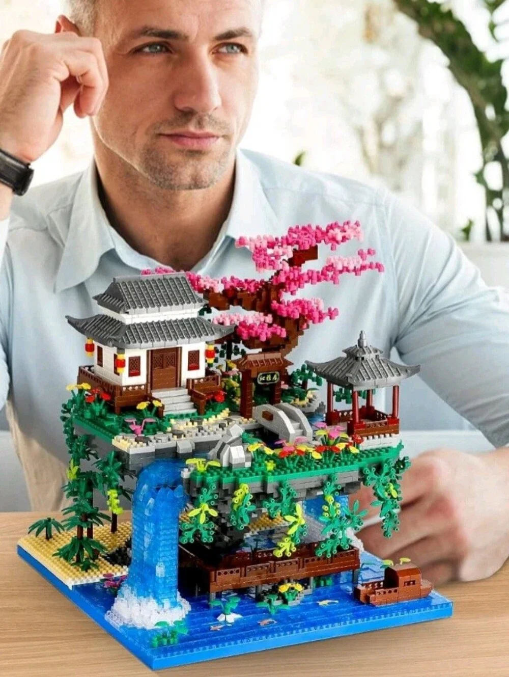 Mini Block Building Block Toys Micro Peach Blossom Pool Waterfall Scene L👀K NIB